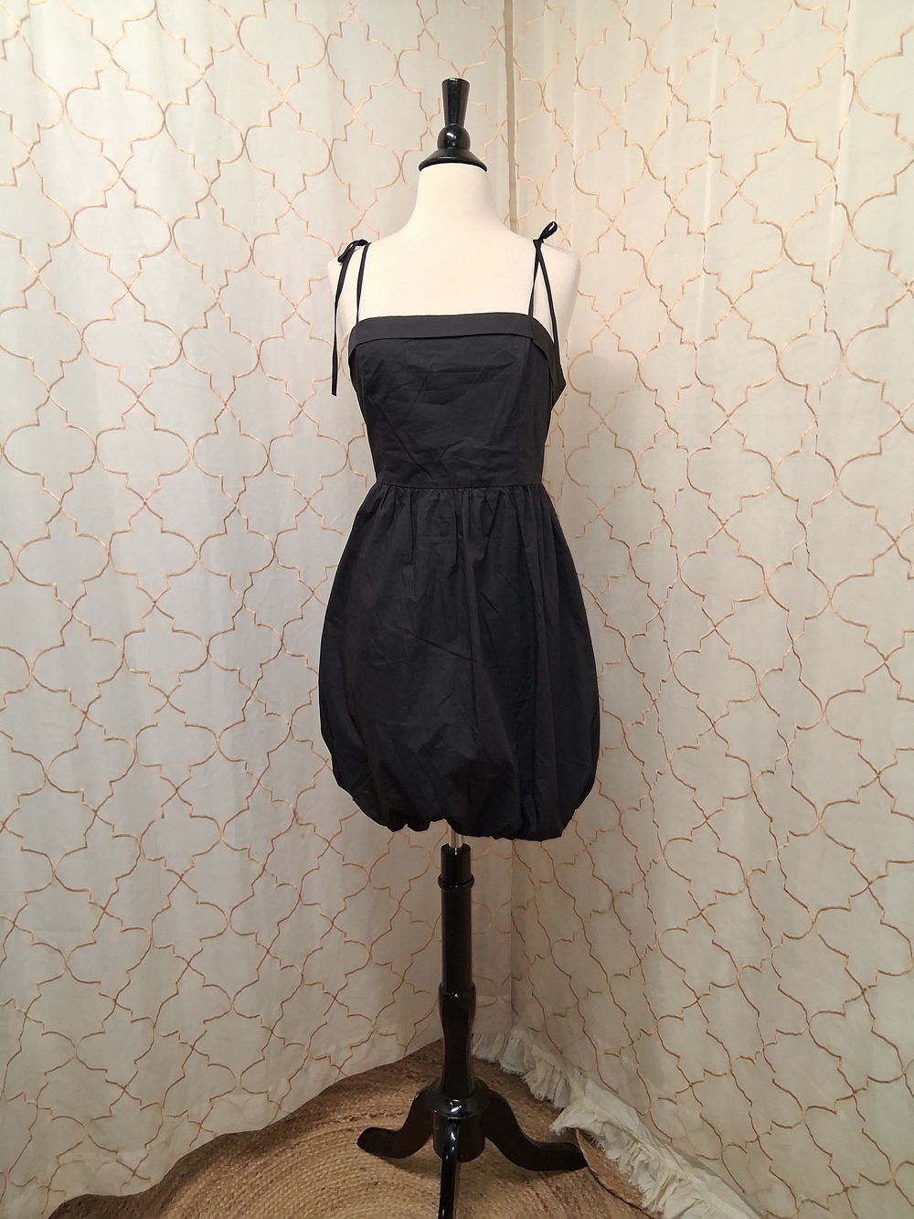 Los Angeles Black Tie-Shoulder Bubble Dress